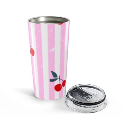 20oz Cherry Stripe Tumbler — Pink Retro Cherry Travel Cup