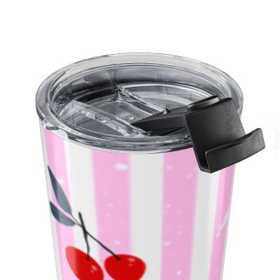 20oz Cherry Stripe Tumbler — Pink Retro Cherry Travel Cup