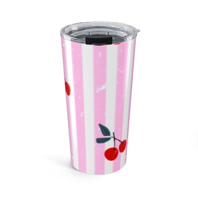 20oz Cherry Stripe Tumbler — Pink Retro Cherry Travel Cup