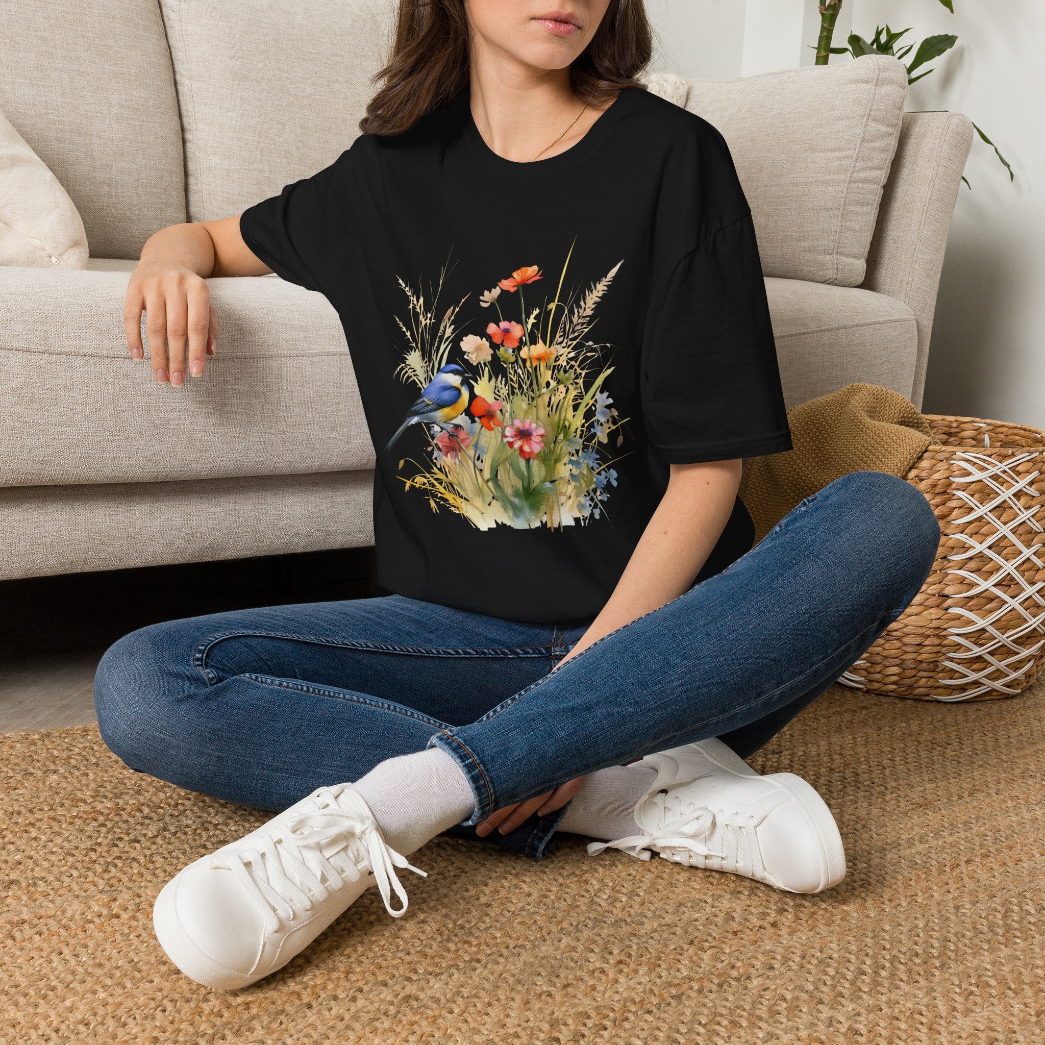 Wildflower Meadow & Butterflies Vintage Botanical T-Shirt, Unisex Softstyle T-Shirt