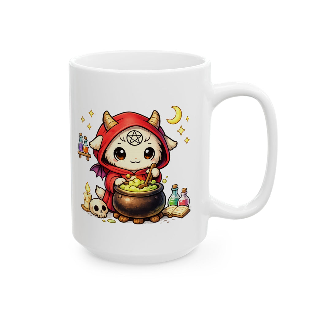 Witchy Potion Mug — Cute Witch Cat, Spellbook & Skull Ceramic Coffee Cup (11oz/15oz)