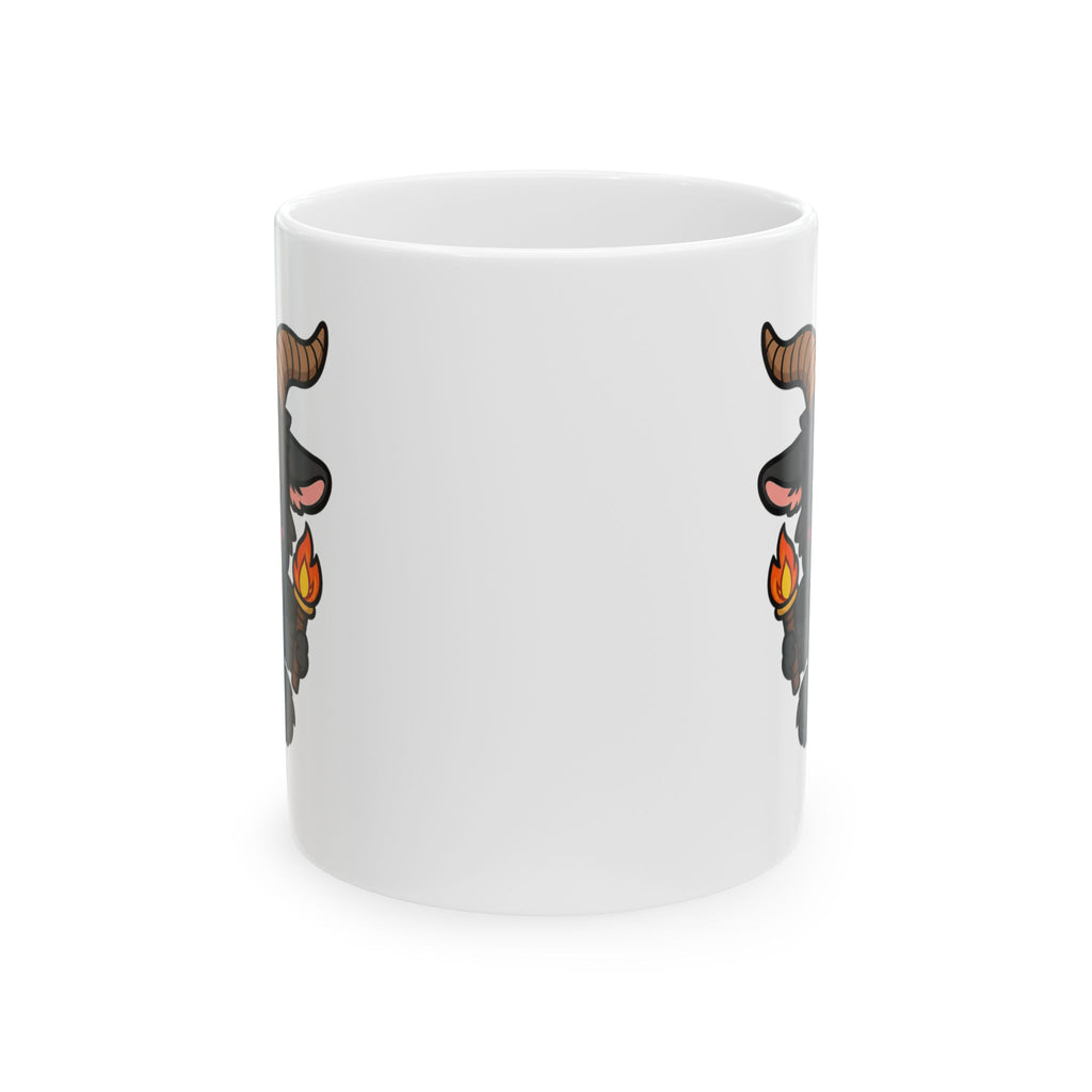 Cute Goat Mug with Candle Illustration — Funny Animal Ceramic Coffee Cup (11oz, 15oz)