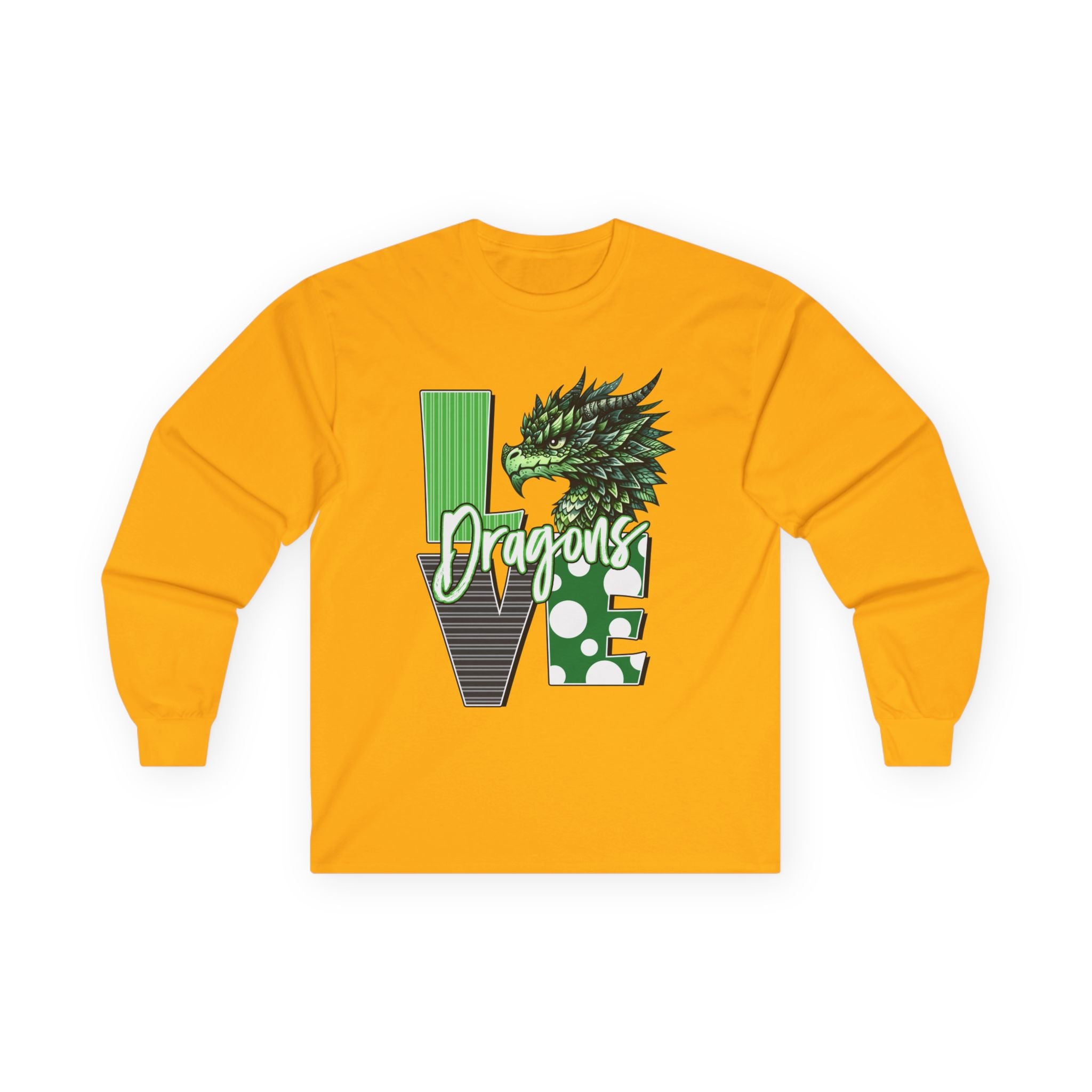 Dragon Love Long Sleeve Tee — Green Dragon Head 'Dragon' Graphic