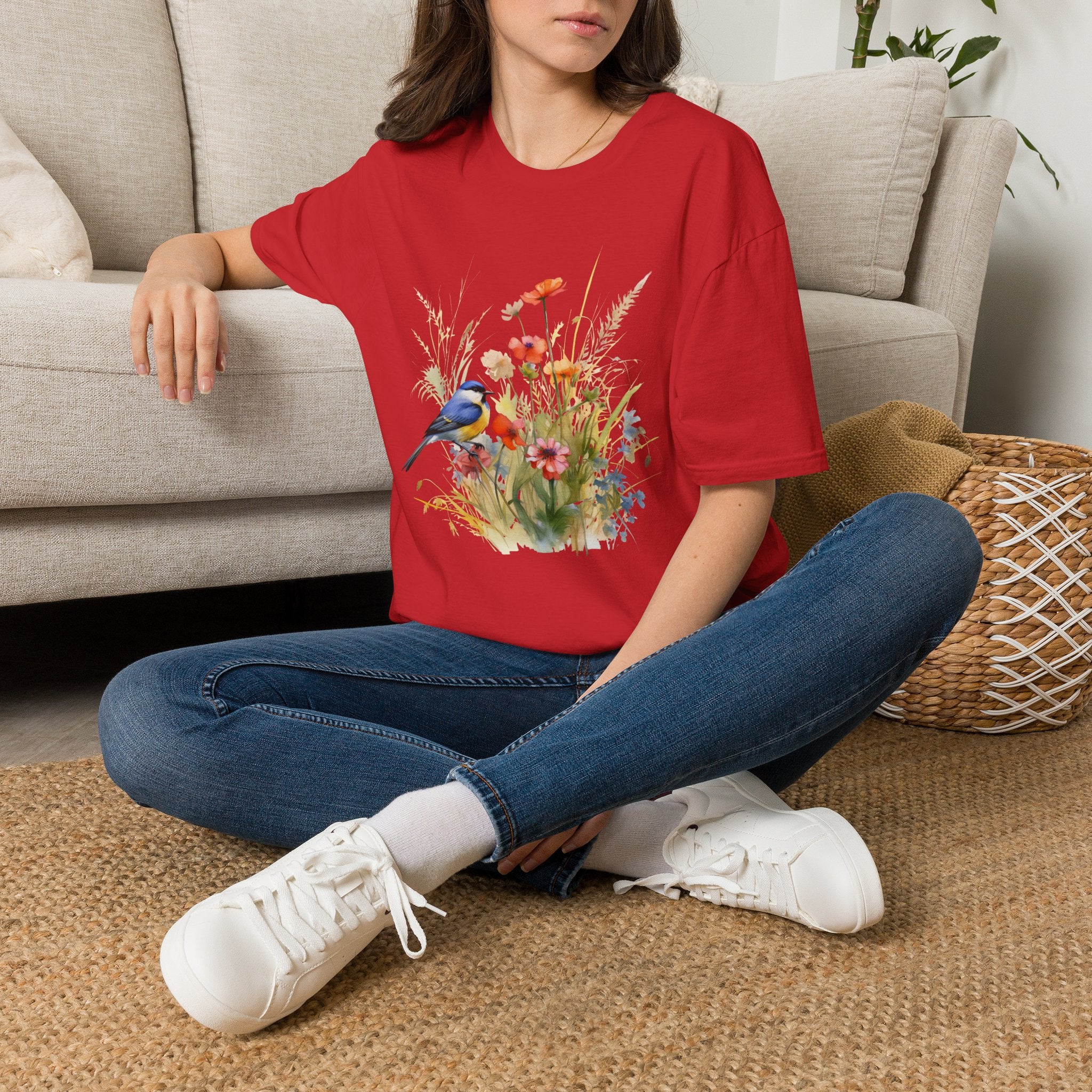 Wildflower Meadow & Butterflies Vintage Botanical T-Shirt, Unisex Softstyle T-Shirt