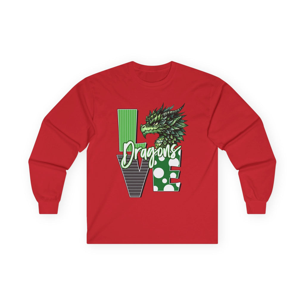 Dragon Love Long Sleeve Tee — Green Dragon Head 'Dragon' Graphic