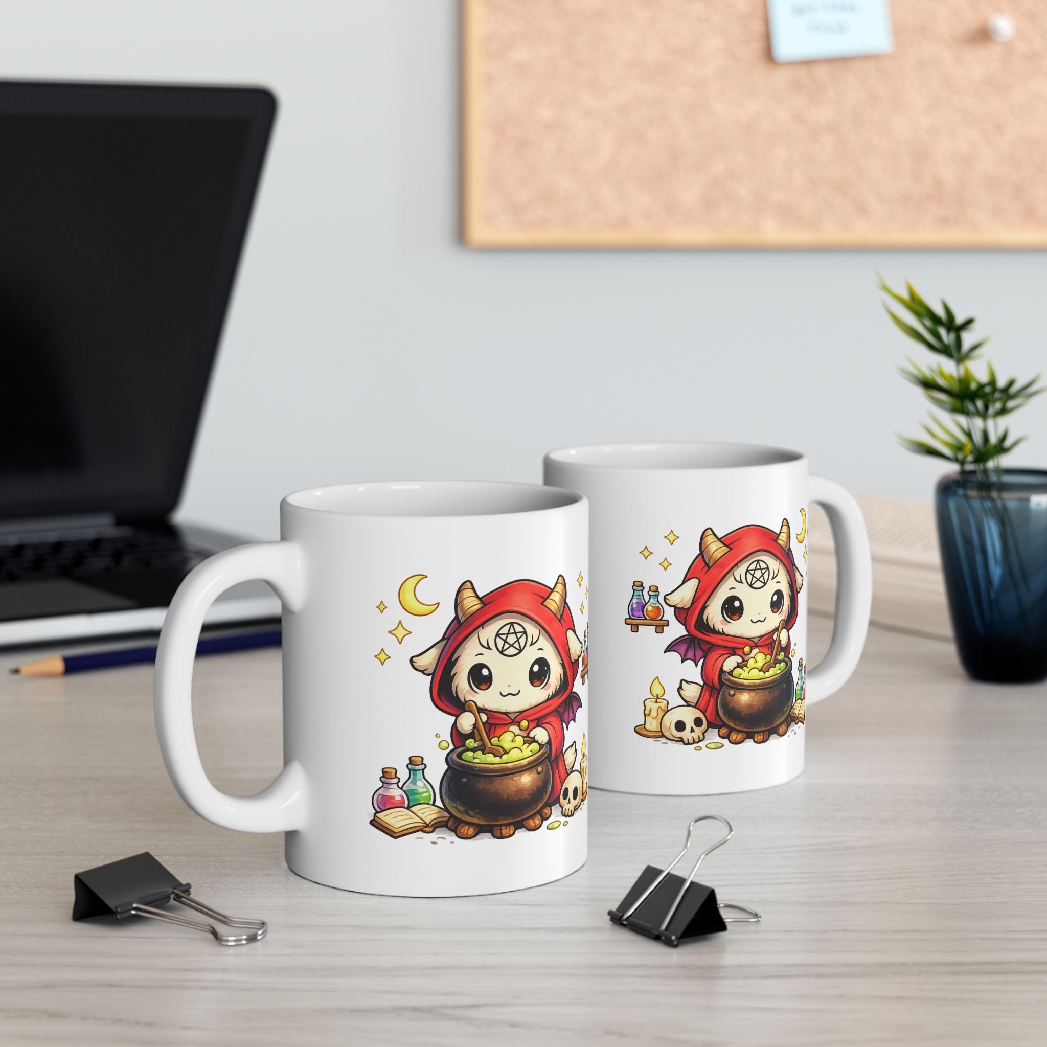 Witchy Potion Mug — Cute Witch Cat, Spellbook & Skull Ceramic Coffee Cup (11oz/15oz)