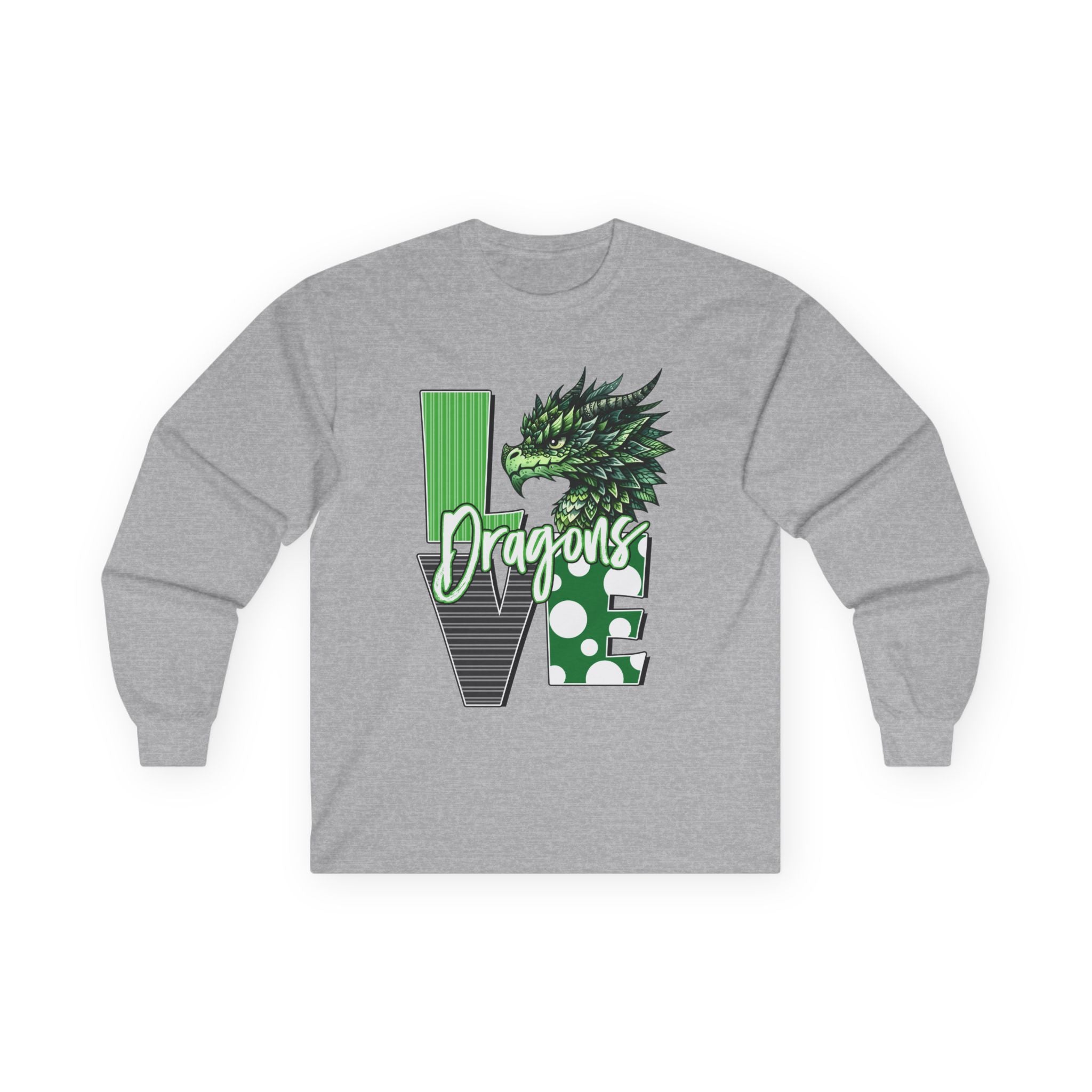 Dragon Love Long Sleeve Tee — Green Dragon Head 'Dragon' Graphic