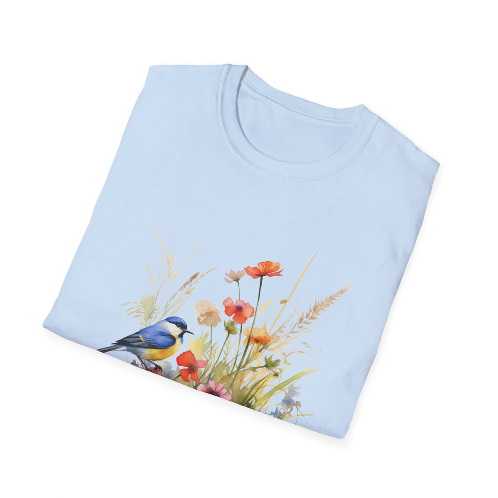 Wildflower Meadow & Butterflies Vintage Botanical T-Shirt, Unisex Softstyle T-Shirt