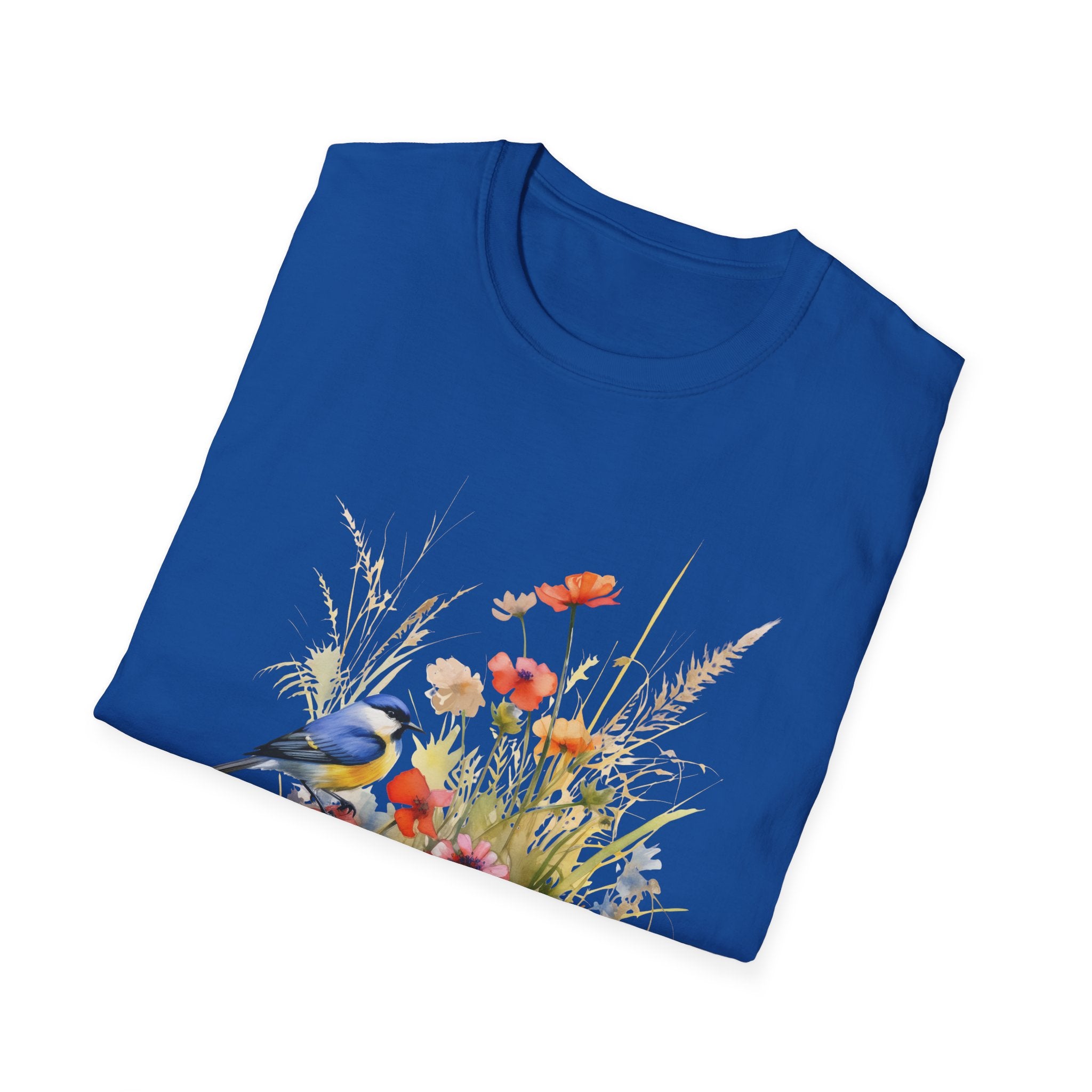 Wildflower Meadow & Butterflies Vintage Botanical T-Shirt, Unisex Softstyle T-Shirt