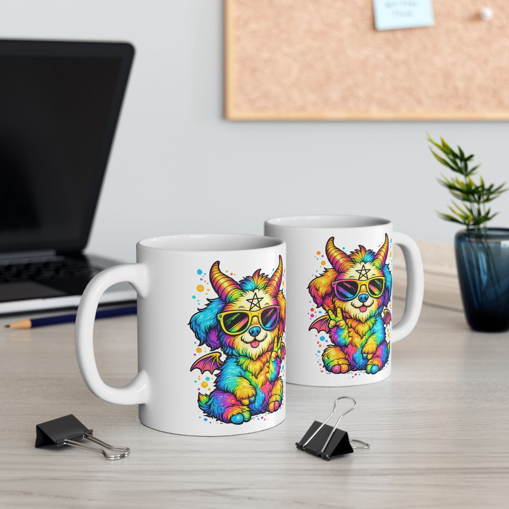 Rainbow Occult Puppy Demon Cute Gothic Kawaii Design, Ceramic Mug, (11oz, 15oz)