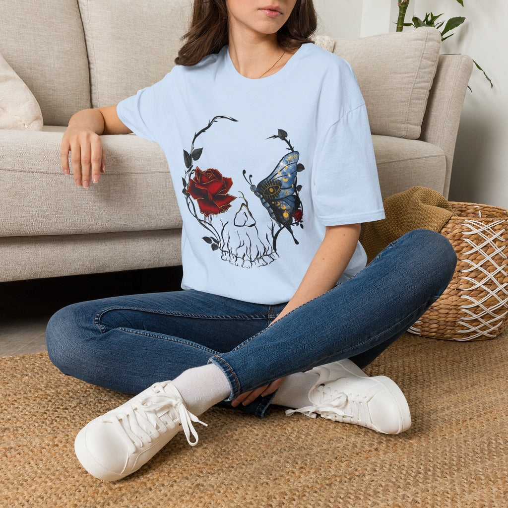 Mystic Moth & Crimson Rose Gothic T-Shirt | Celestial Butterfly Dark Aesthetic Design, Unisex Softstyle T-Shirt