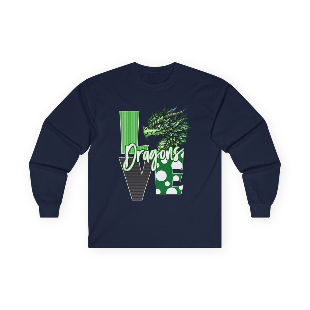 Dragon Love Long Sleeve Tee — Green Dragon Head 'Dragon' Graphic