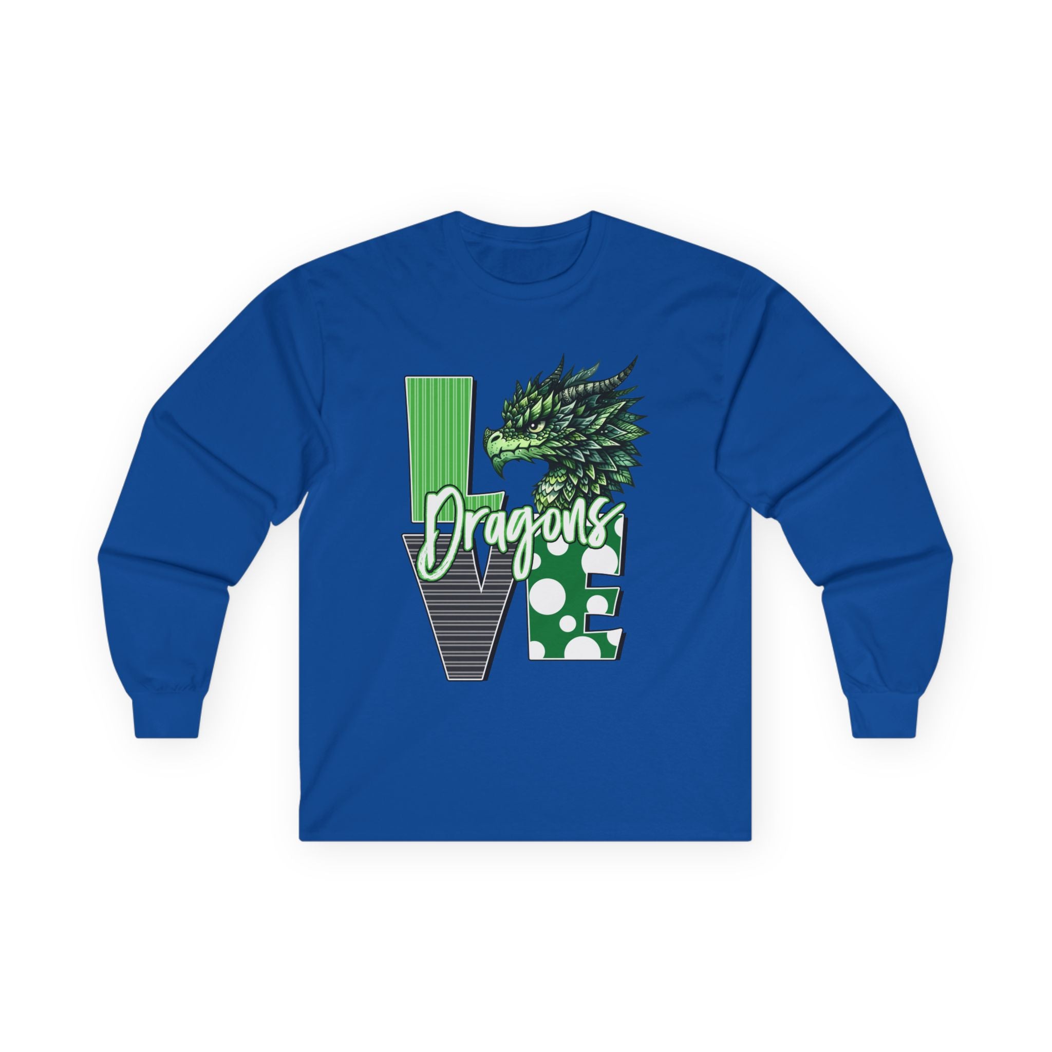 Dragon Love Long Sleeve Tee — Green Dragon Head 'Dragon' Graphic