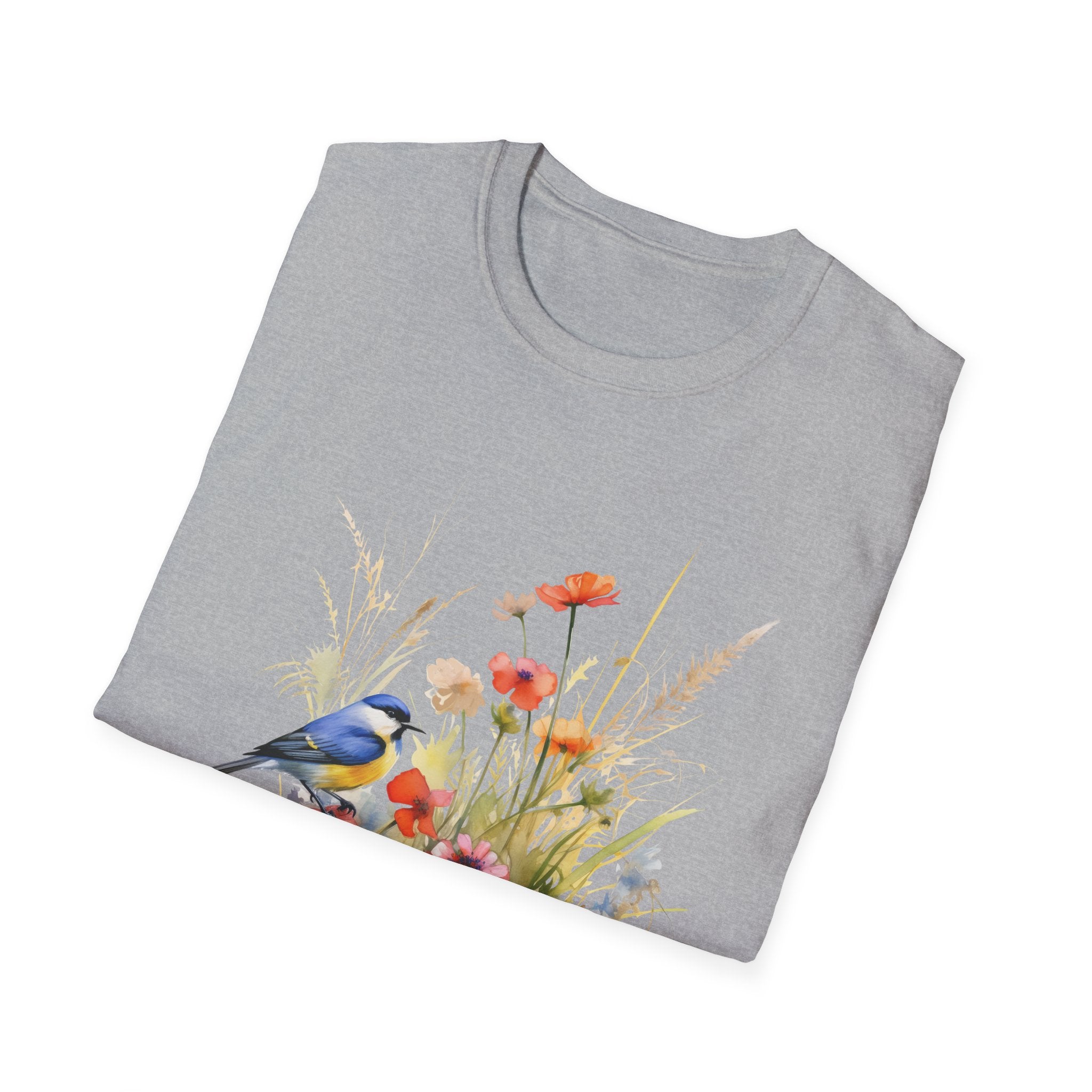 Wildflower Meadow & Butterflies Vintage Botanical T-Shirt, Unisex Softstyle T-Shirt