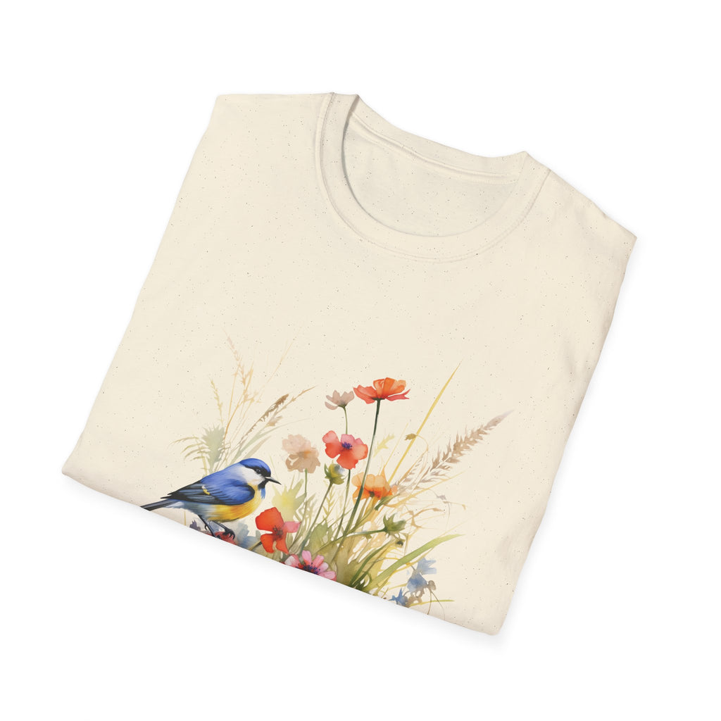 Wildflower Meadow & Butterflies Vintage Botanical T-Shirt, Unisex Softstyle T-Shirt