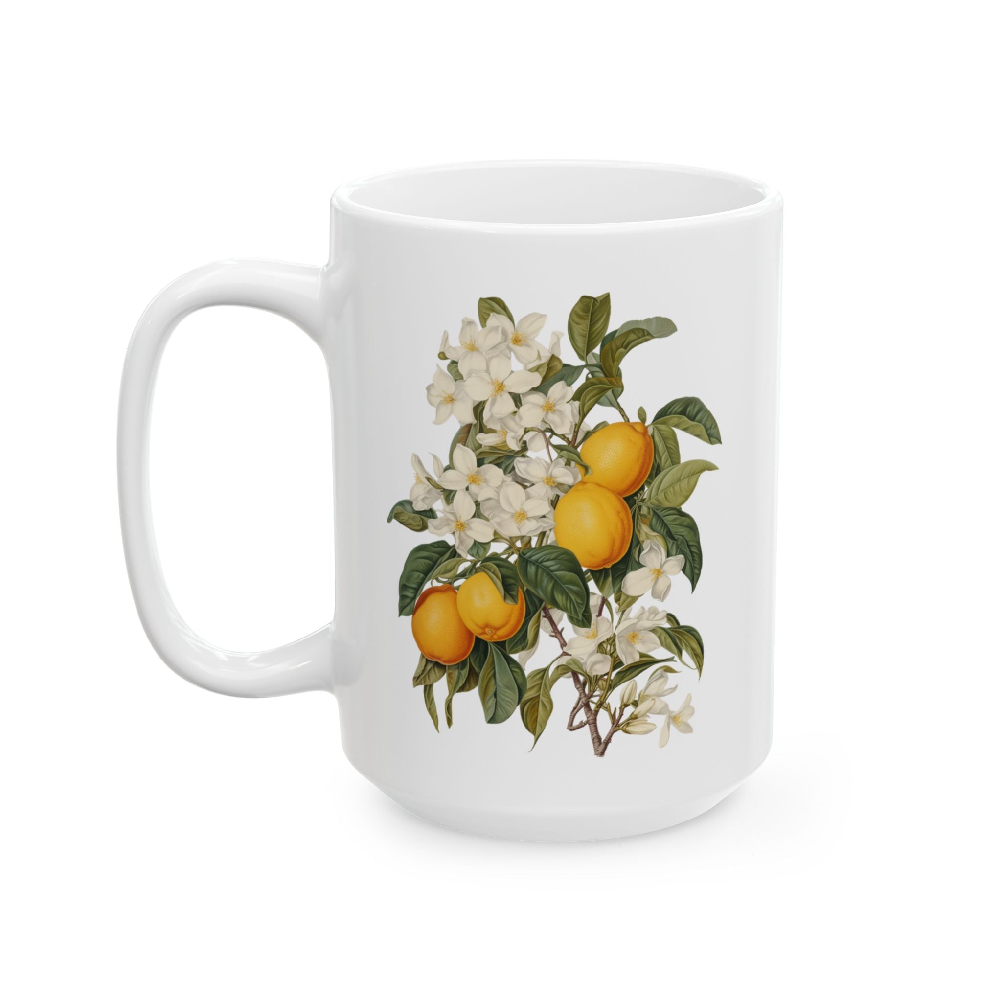 Citrus Blossom Ceramic Mug — Orange Floral Coffee Cup (11oz & 15oz)