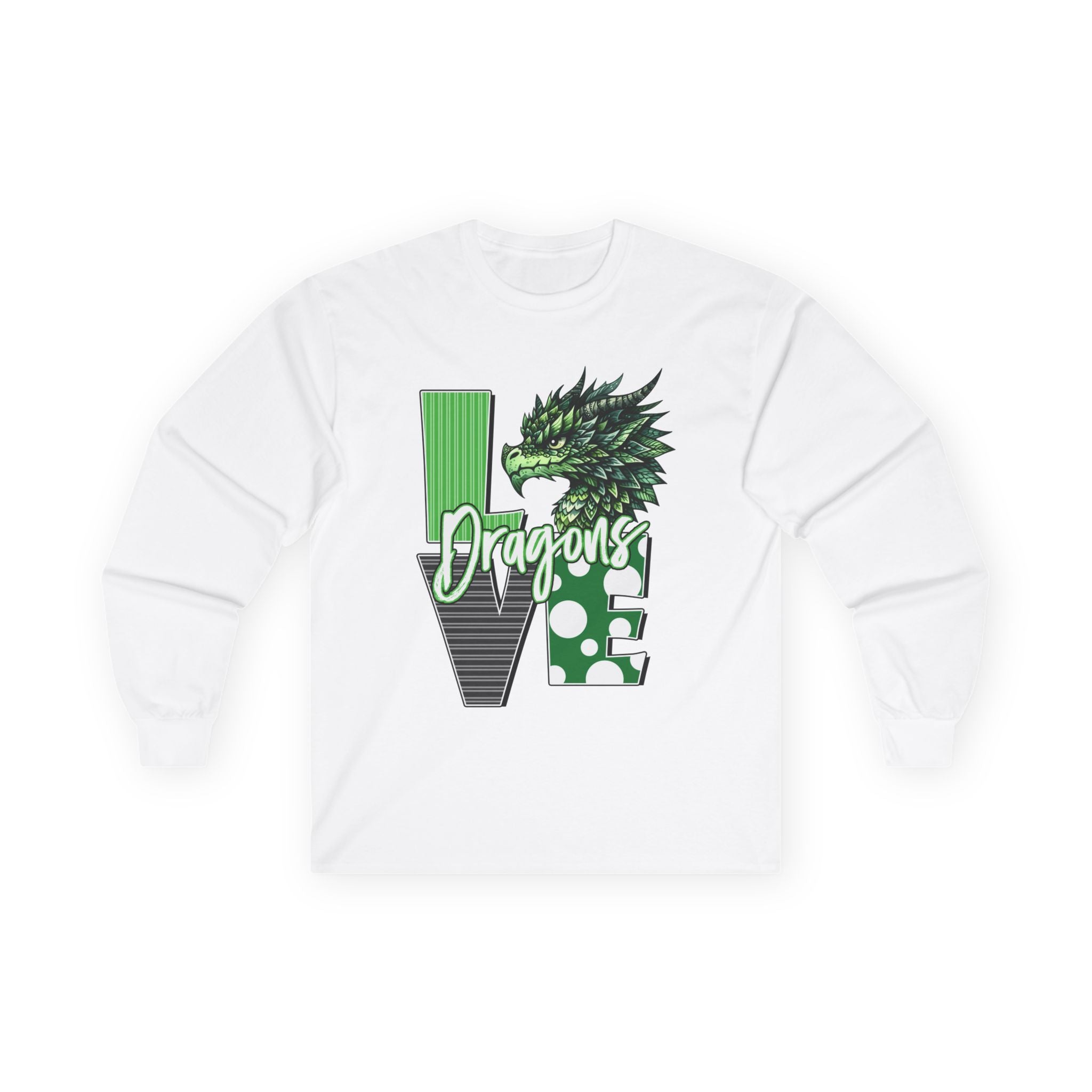 Dragon Love Long Sleeve Tee — Green Dragon Head 'Dragon' Graphic