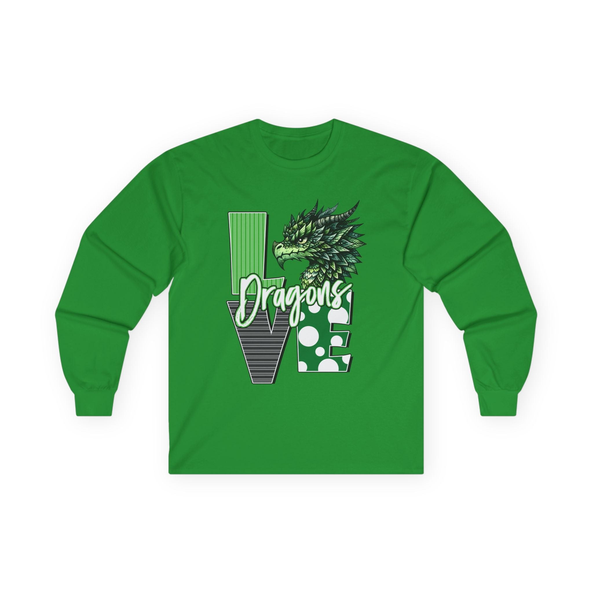 Dragon Love Long Sleeve Tee — Green Dragon Head 'Dragon' Graphic