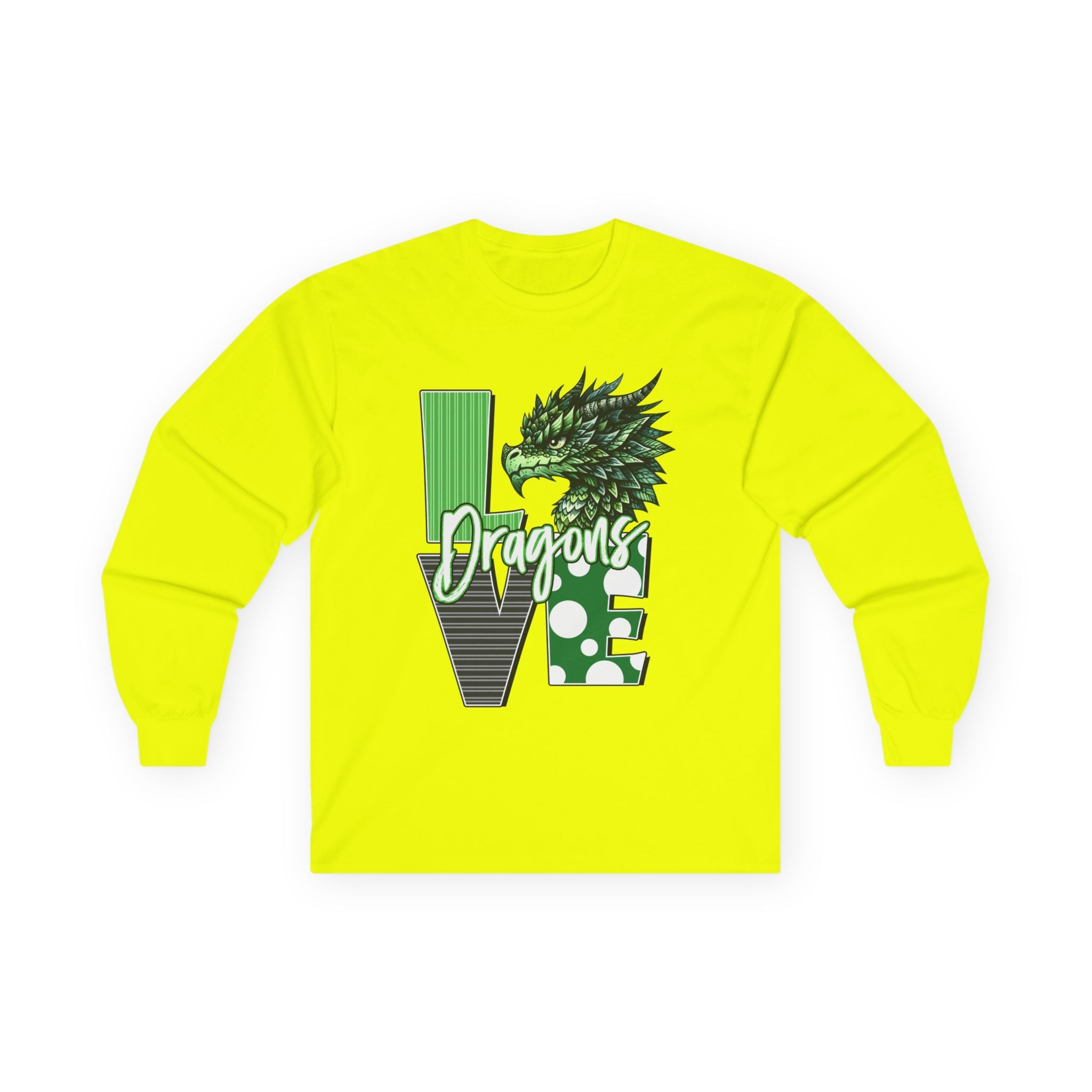 Dragon Love Long Sleeve Tee — Green Dragon Head 'Dragon' Graphic