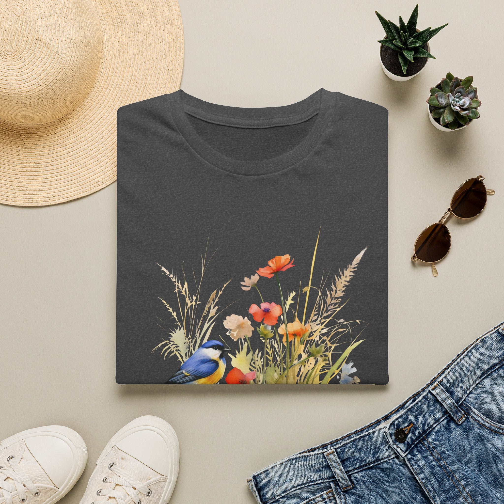 Wildflower Meadow & Butterflies Vintage Botanical T-Shirt, Unisex Softstyle T-Shirt