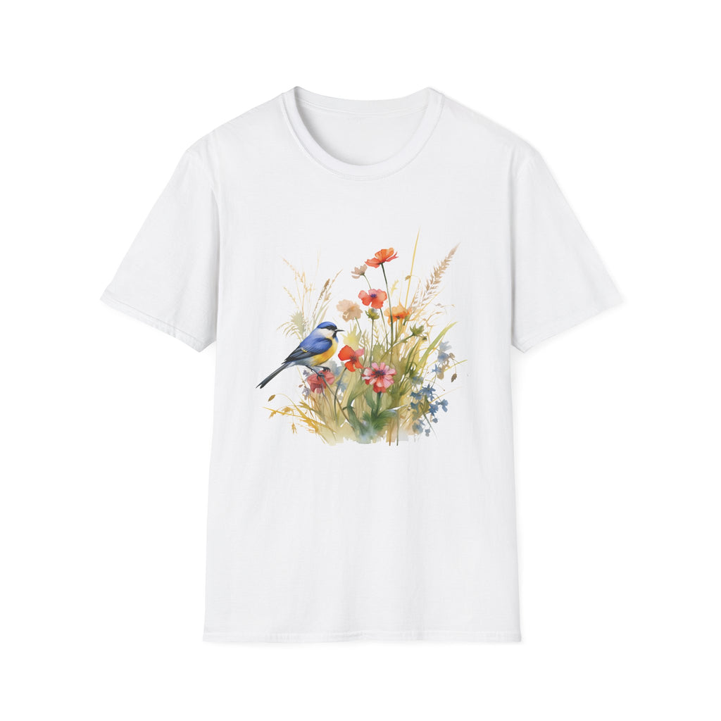 Wildflower Meadow & Butterflies Vintage Botanical T-Shirt, Unisex Softstyle T-Shirt