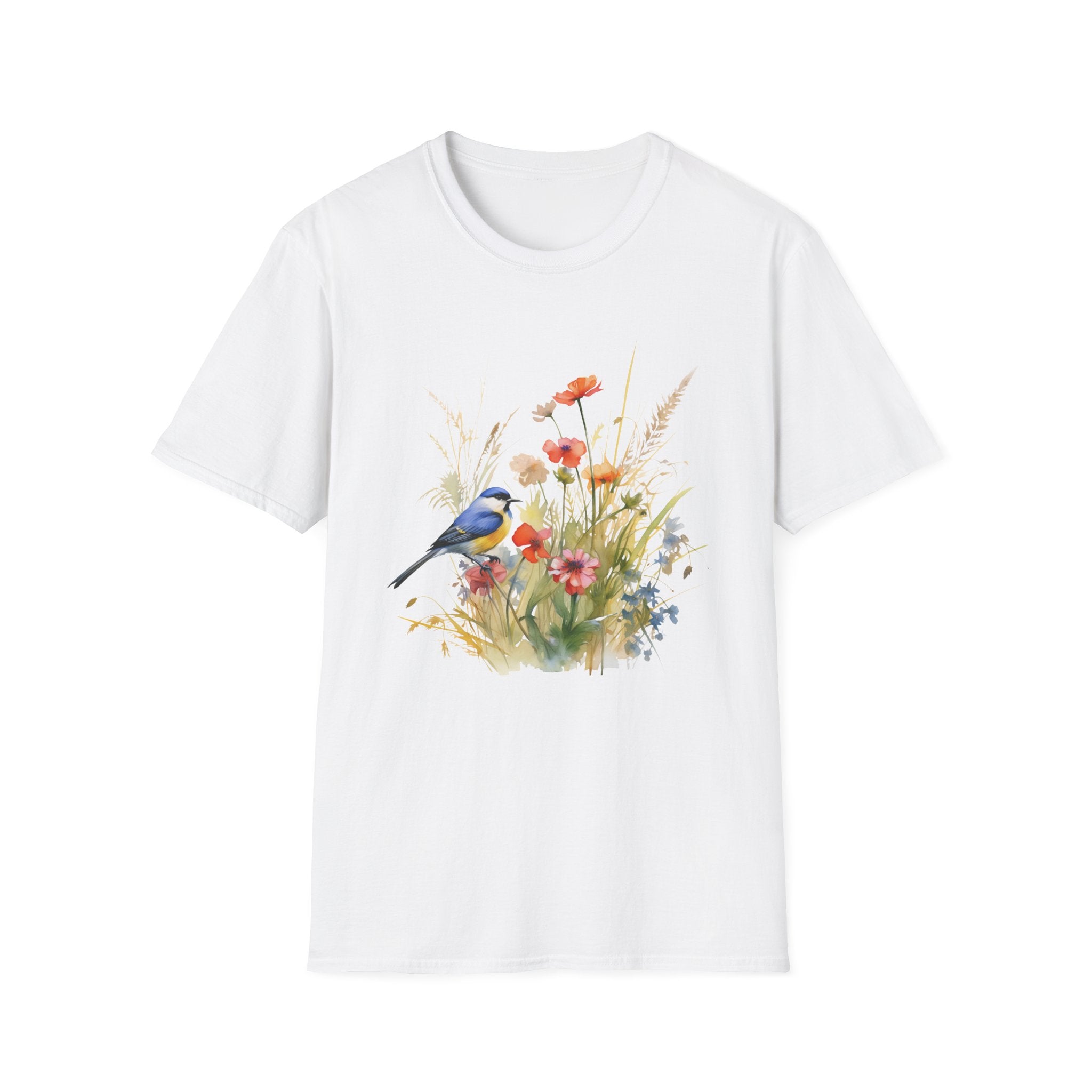 Wildflower Meadow & Butterflies Vintage Botanical T-Shirt, Unisex Softstyle T-Shirt