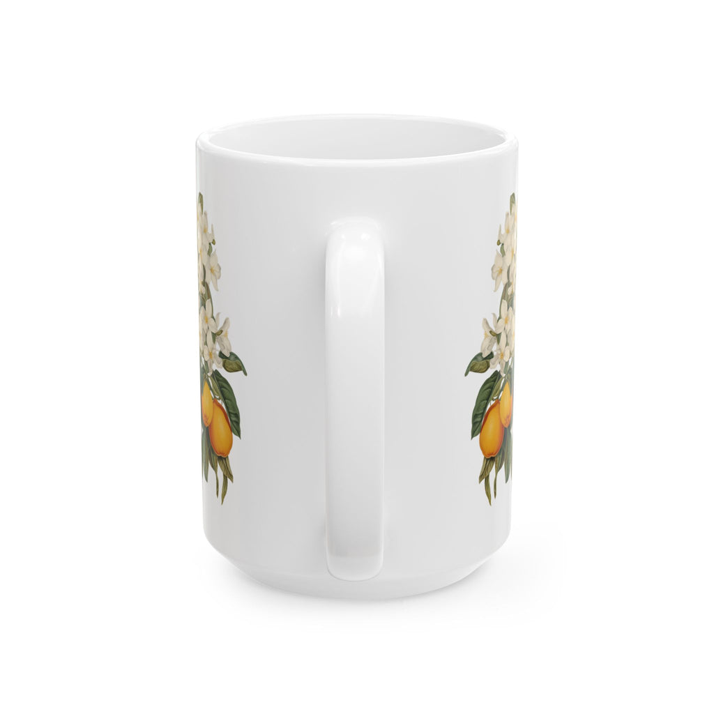Citrus Blossom Ceramic Mug — Orange Floral Coffee Cup (11oz & 15oz)