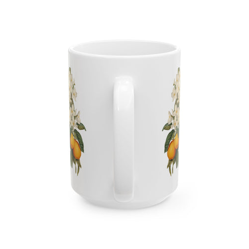 Citrus Blossom Ceramic Mug — Orange Floral Coffee Cup (11oz & 15oz)