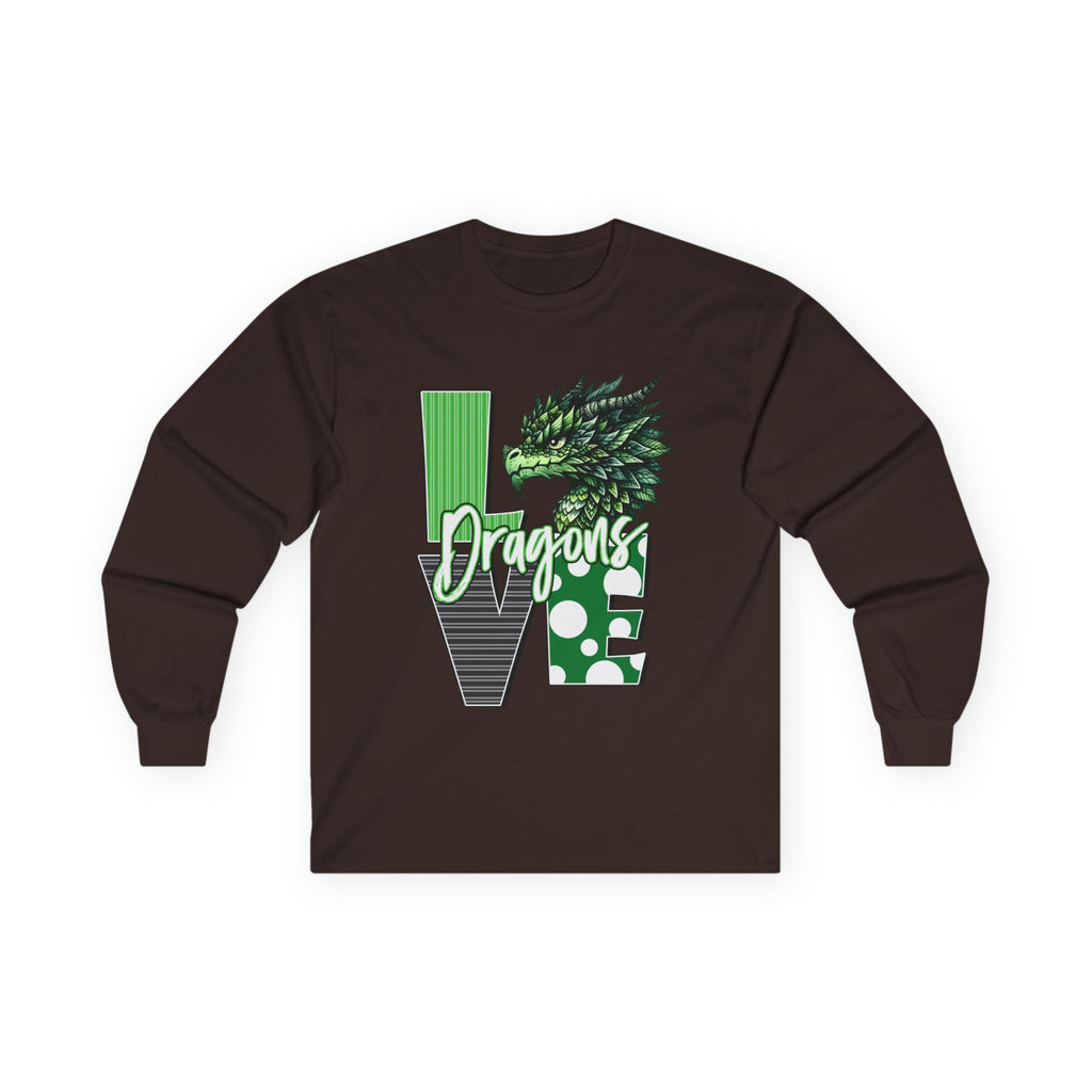 Dragon Love Long Sleeve Tee — Green Dragon Head 'Dragon' Graphic