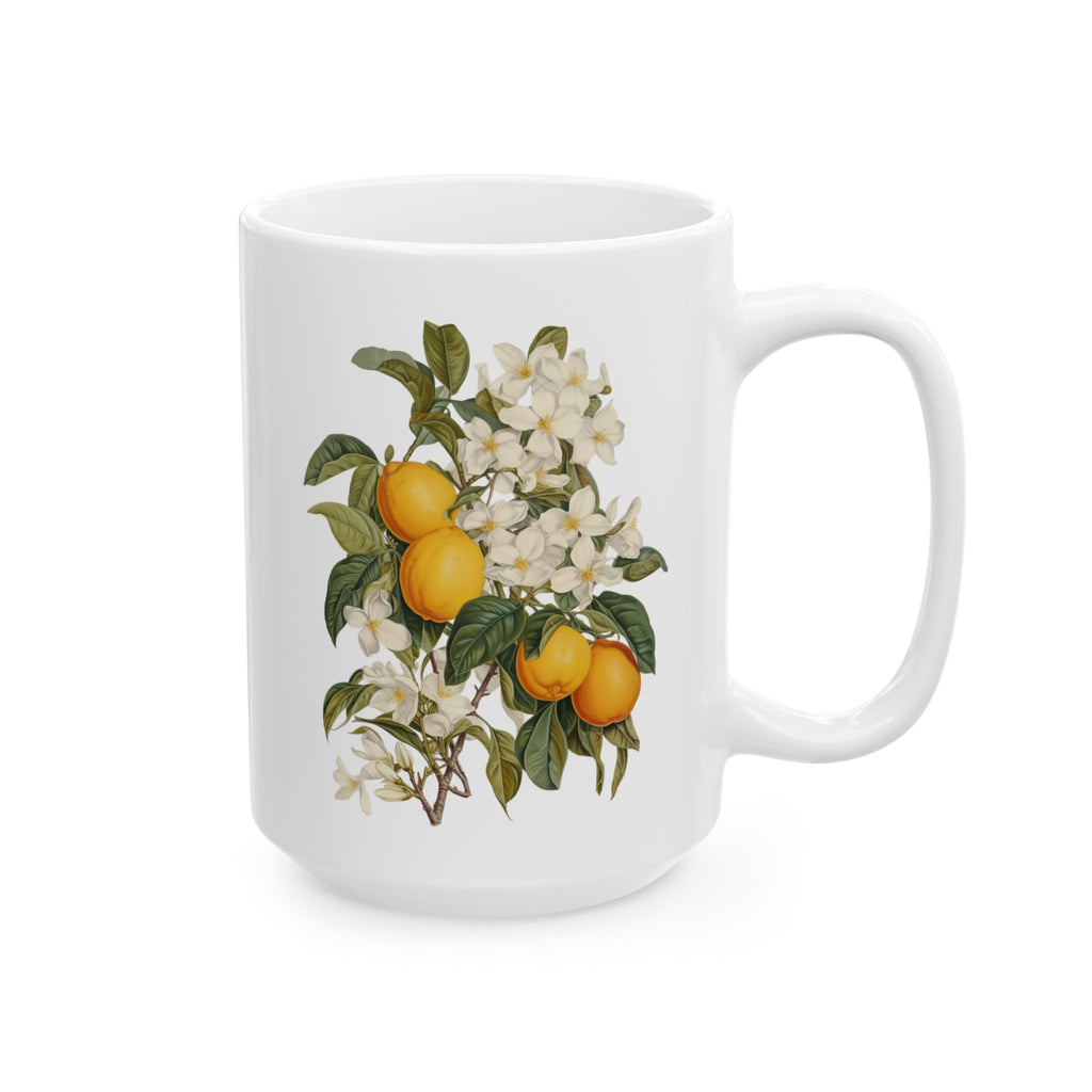 Citrus Blossom Ceramic Mug — Orange Floral Coffee Cup (11oz & 15oz)