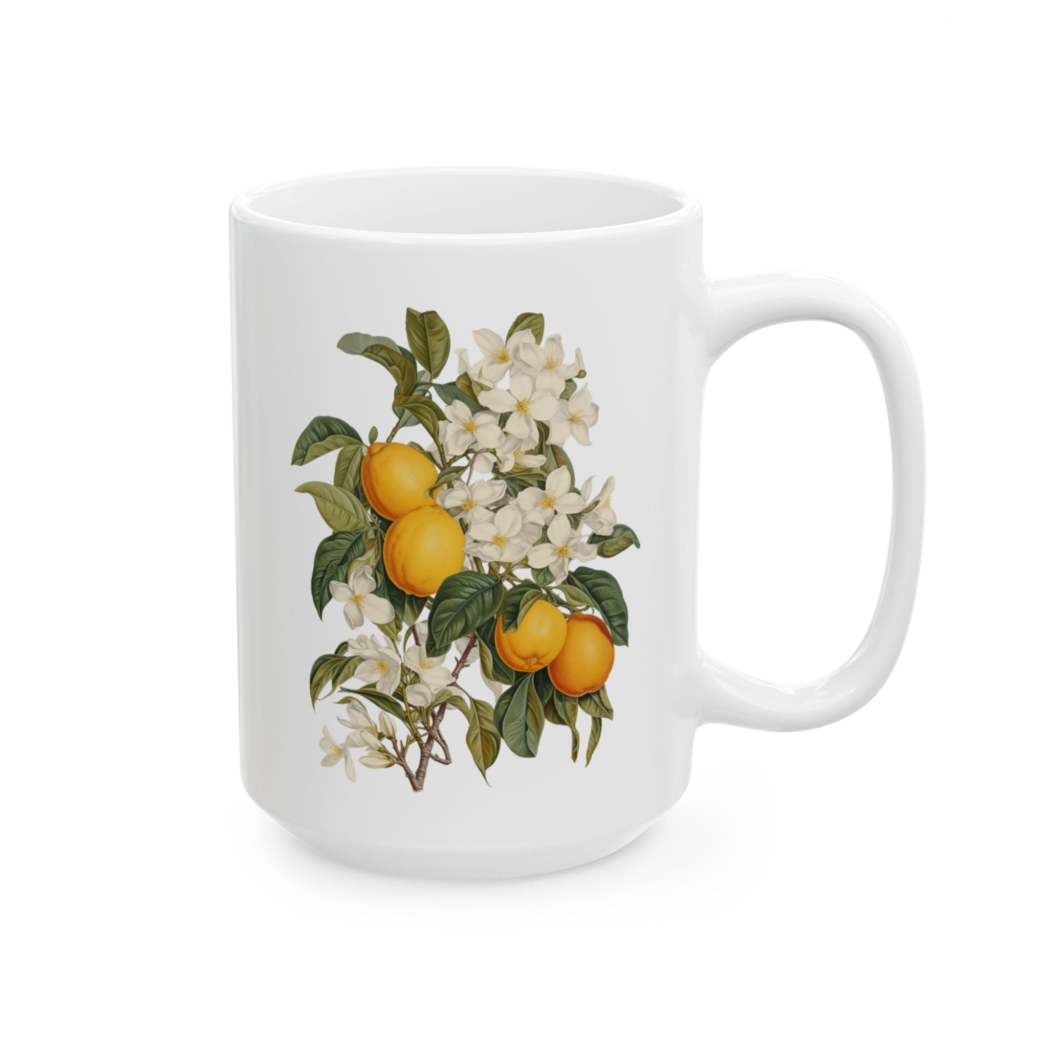 Citrus Blossom Ceramic Mug — Orange Floral Coffee Cup (11oz & 15oz)