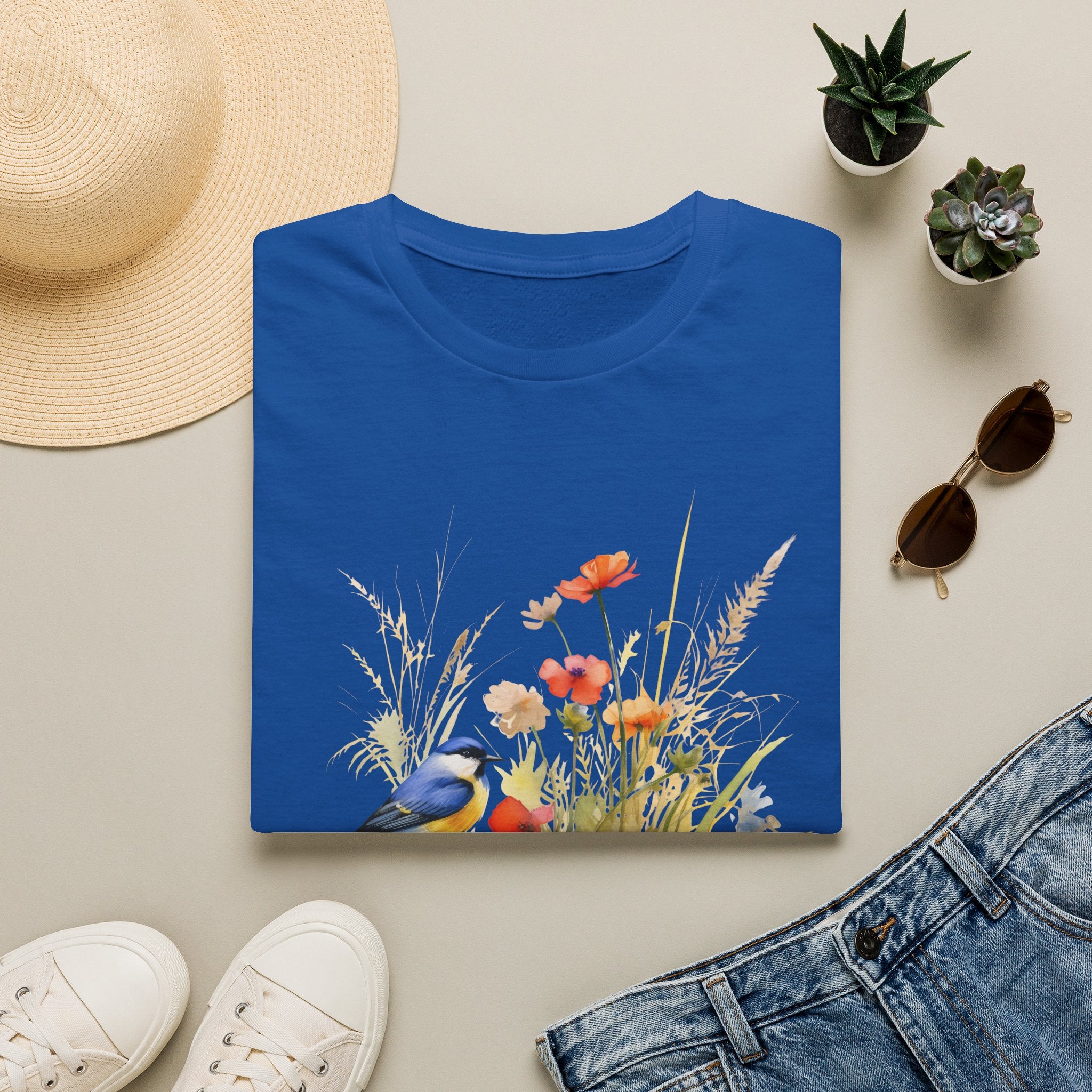 Wildflower Meadow & Butterflies Vintage Botanical T-Shirt, Unisex Softstyle T-Shirt