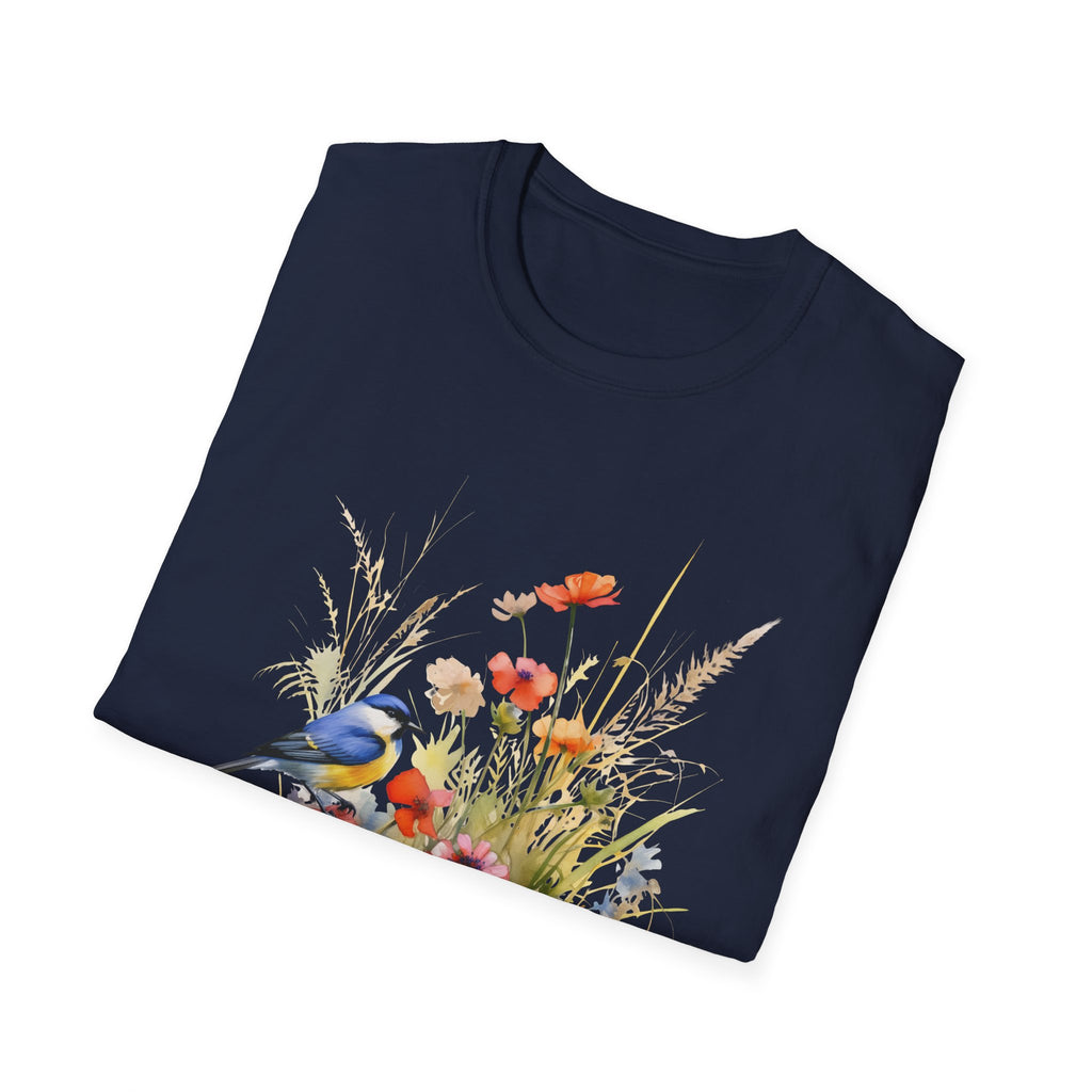 Wildflower Meadow & Butterflies Vintage Botanical T-Shirt, Unisex Softstyle T-Shirt