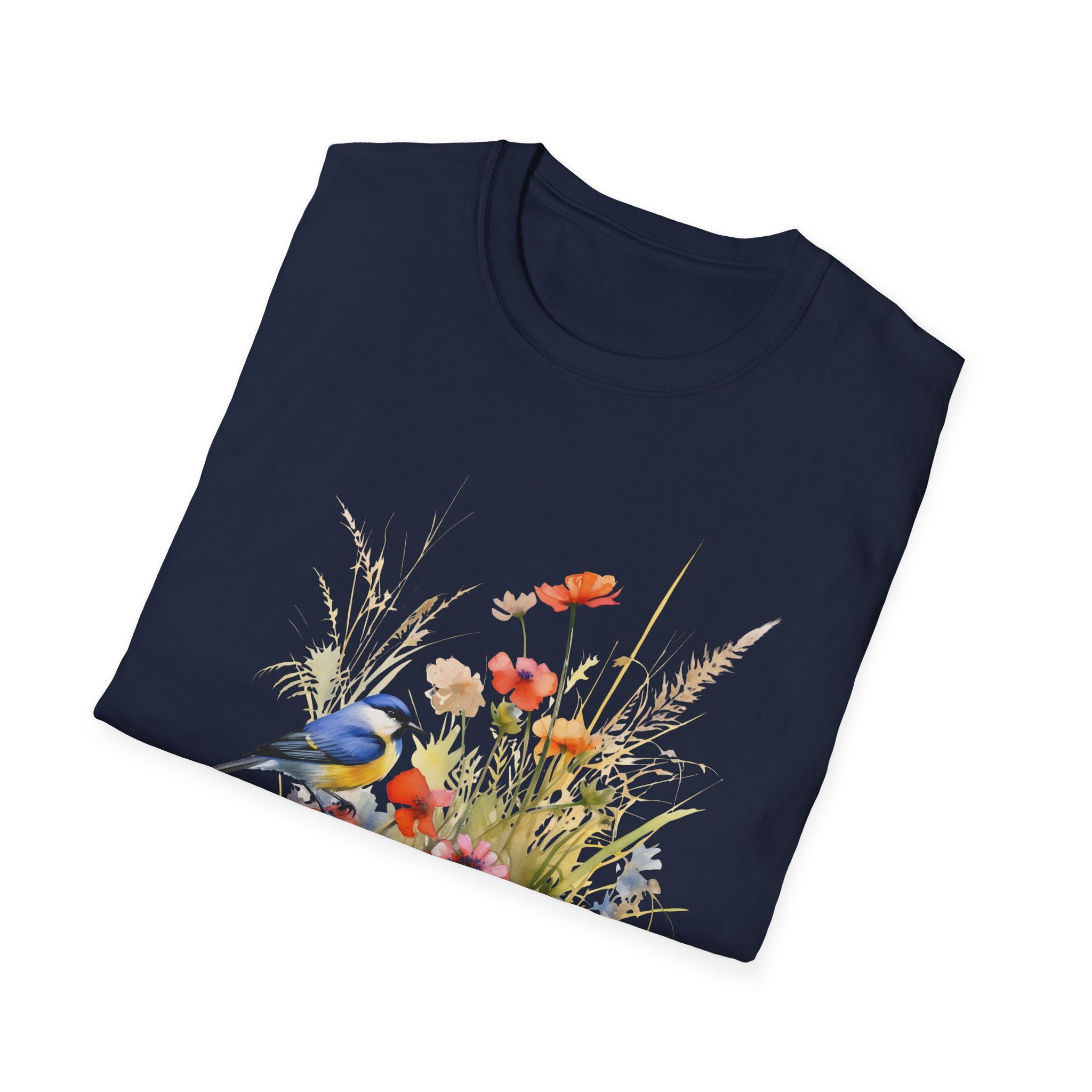 Wildflower Meadow & Butterflies Vintage Botanical T-Shirt, Unisex Softstyle T-Shirt