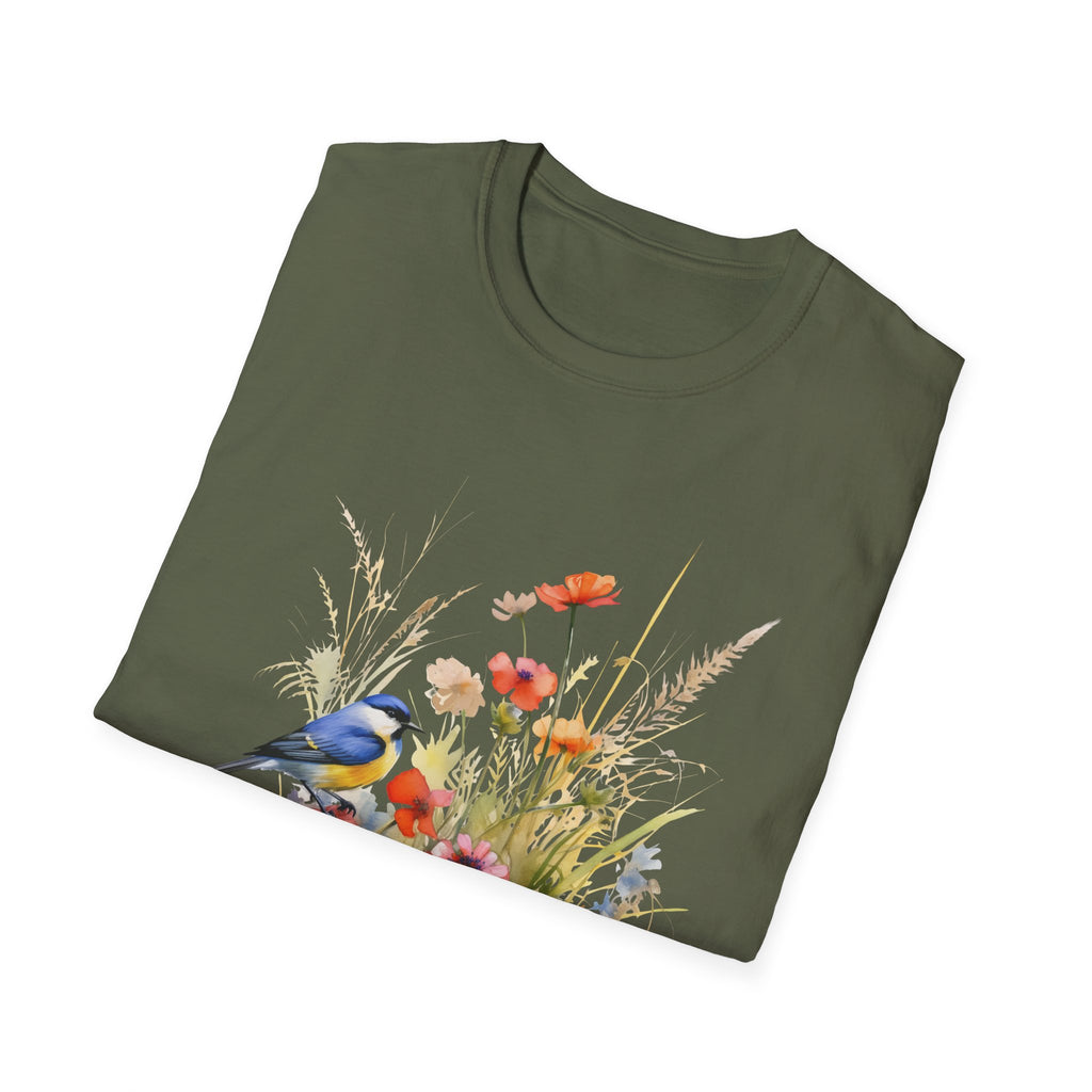 Wildflower Meadow & Butterflies Vintage Botanical T-Shirt, Unisex Softstyle T-Shirt