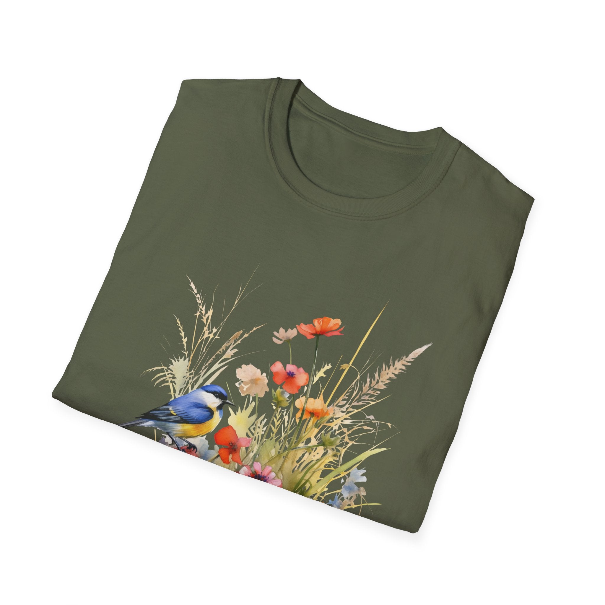 Wildflower Meadow & Butterflies Vintage Botanical T-Shirt, Unisex Softstyle T-Shirt