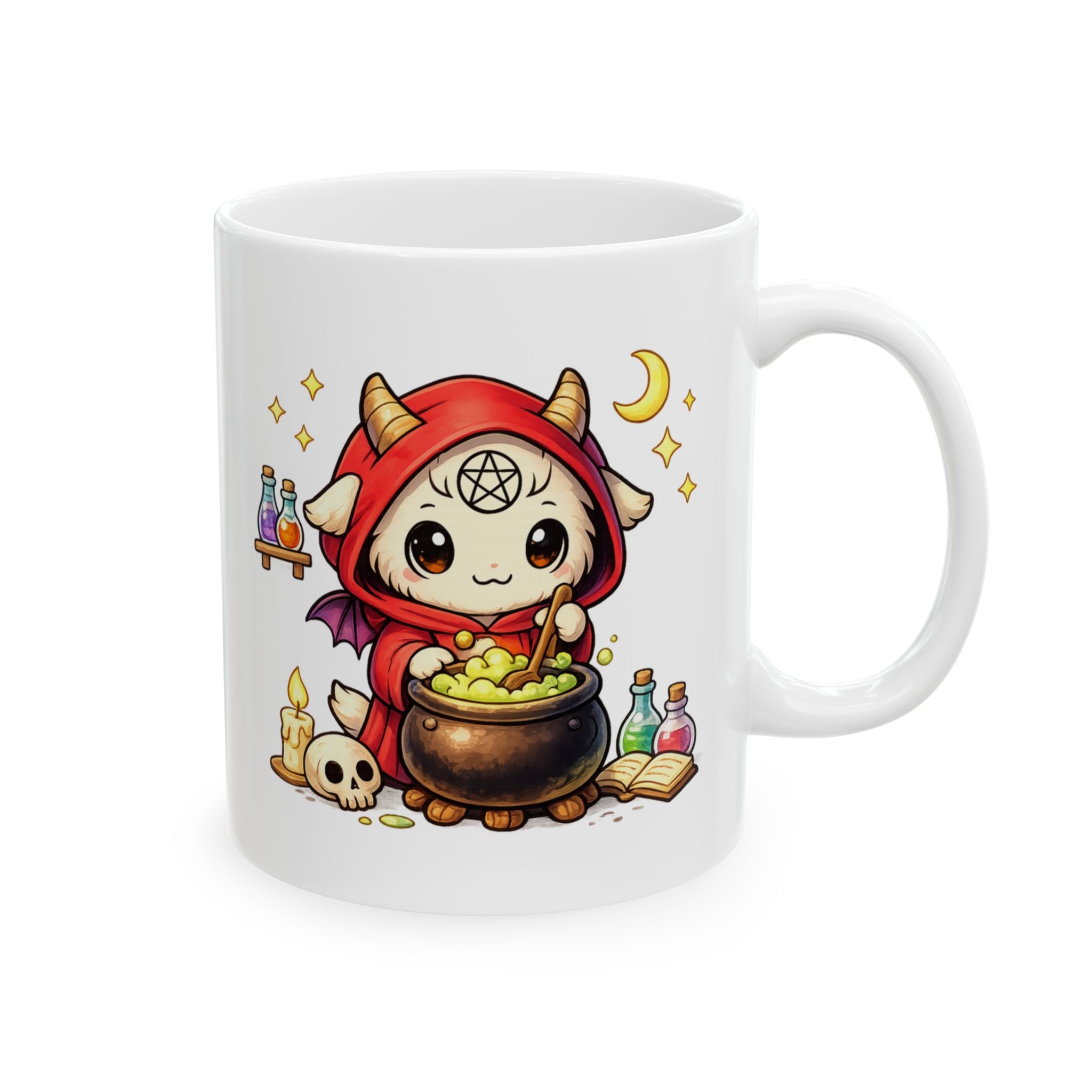 Witchy Potion Mug — Cute Witch Cat, Spellbook & Skull Ceramic Coffee Cup (11oz/15oz)