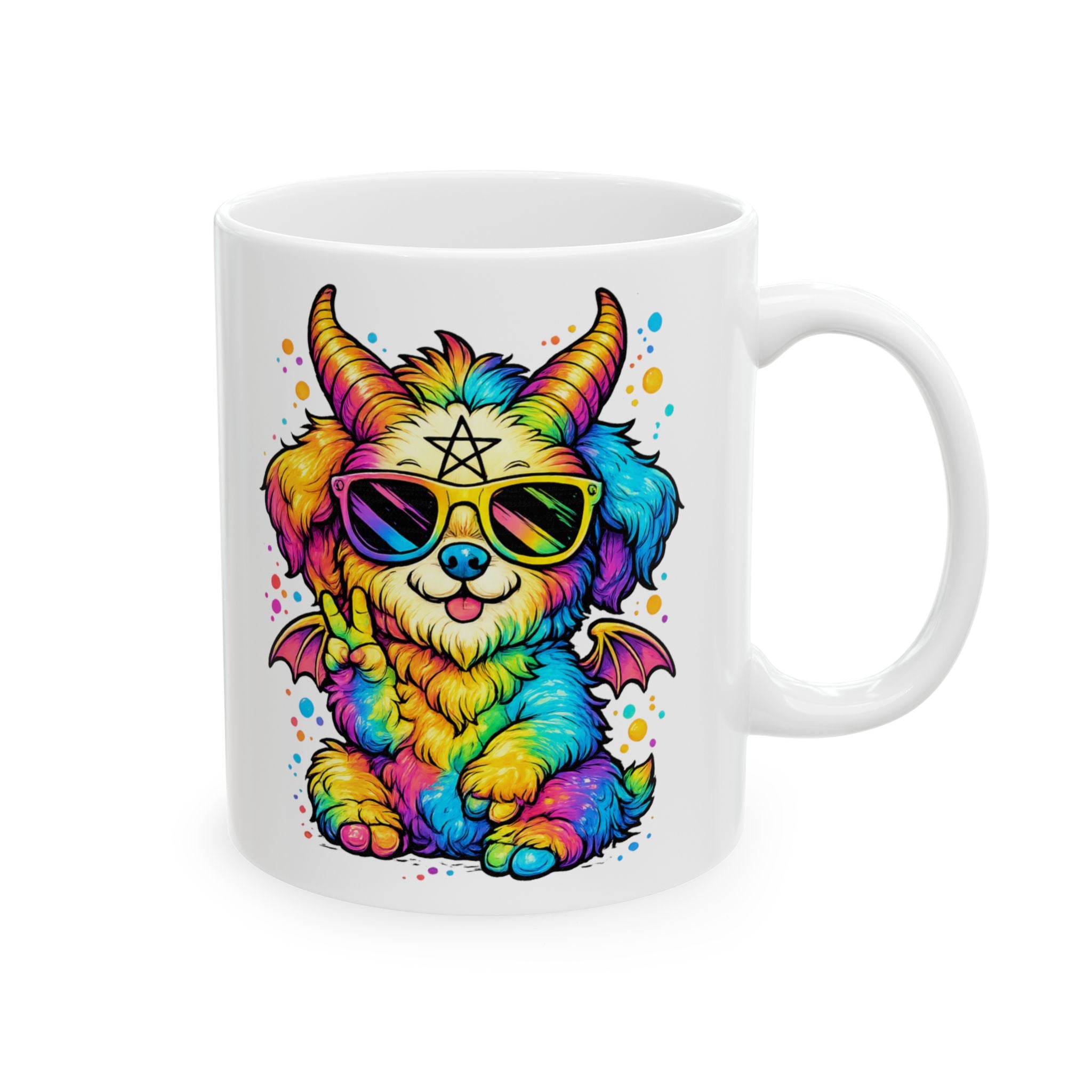 Rainbow Occult Puppy Demon Cute Gothic Kawaii Design, Ceramic Mug, (11oz, 15oz)