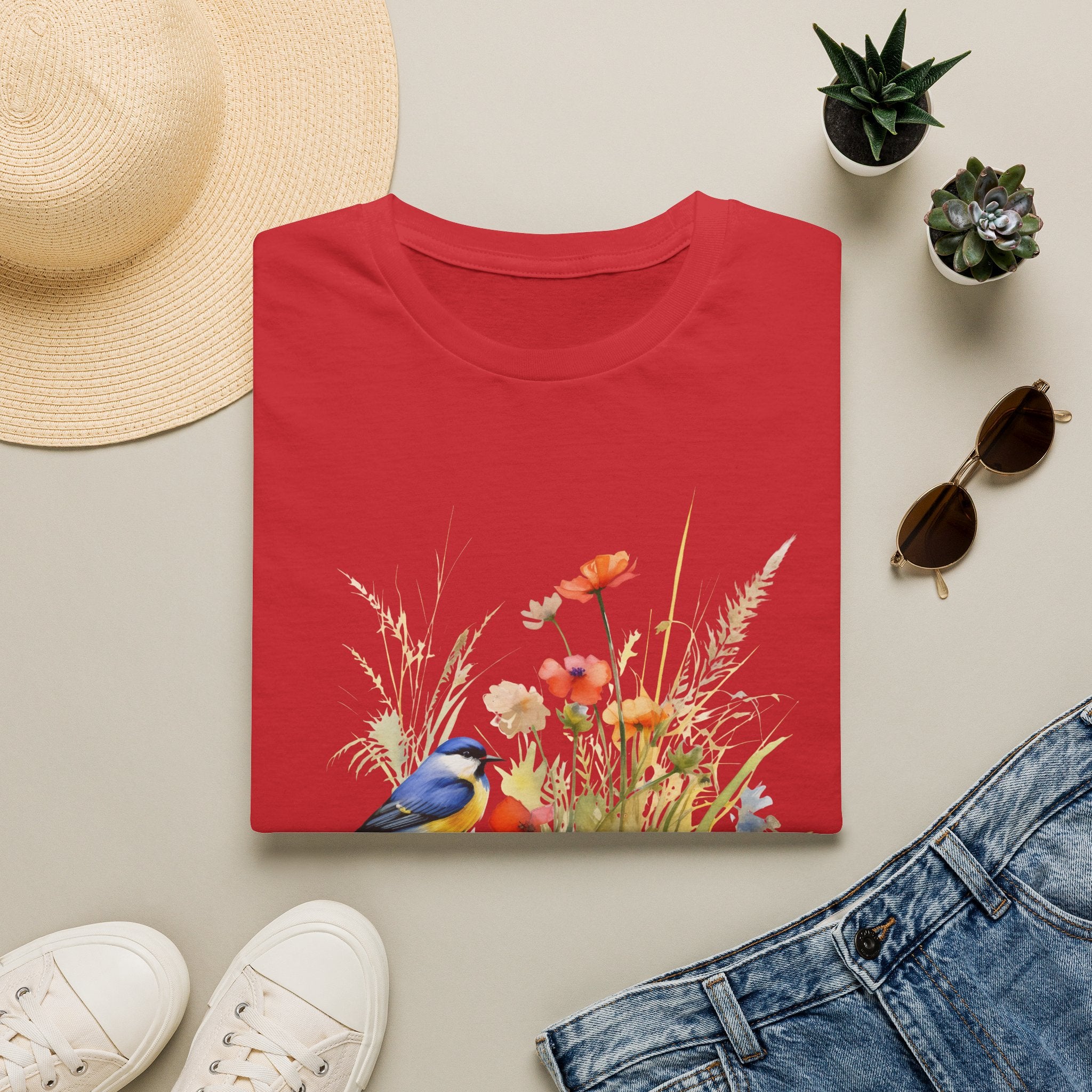 Wildflower Meadow & Butterflies Vintage Botanical T-Shirt, Unisex Softstyle T-Shirt