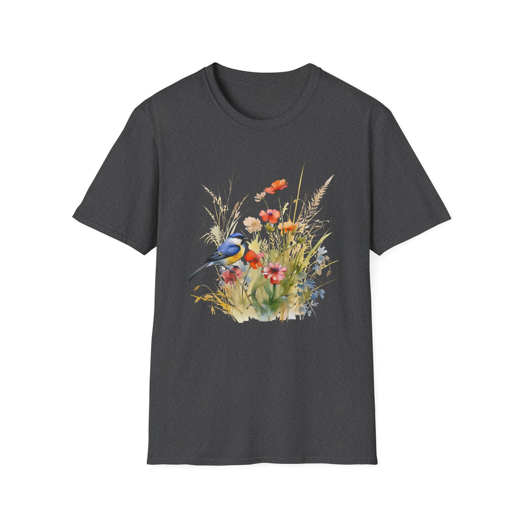 Wildflower Meadow & Butterflies Vintage Botanical T-Shirt, Unisex Softstyle T-Shirt