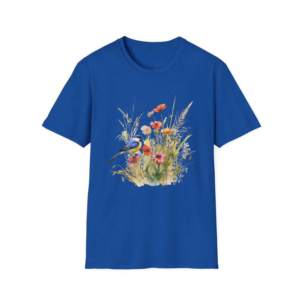 Wildflower Meadow & Butterflies Vintage Botanical T-Shirt, Unisex Softstyle T-Shirt