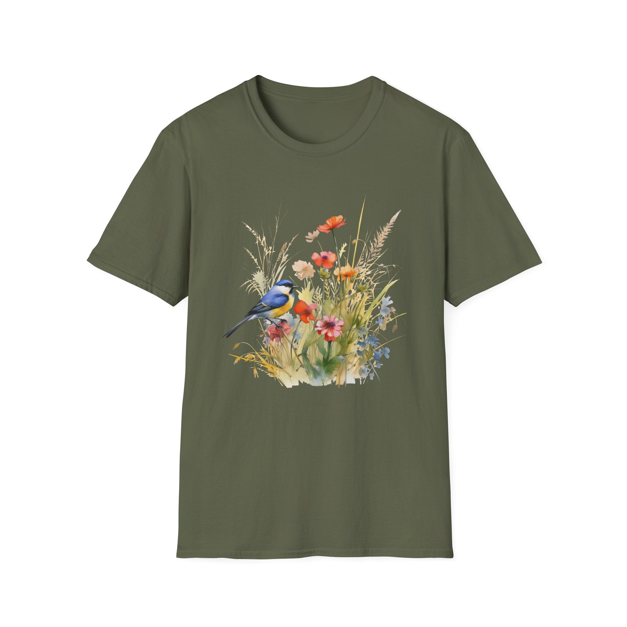 Wildflower Meadow & Butterflies Vintage Botanical T-Shirt, Unisex Softstyle T-Shirt