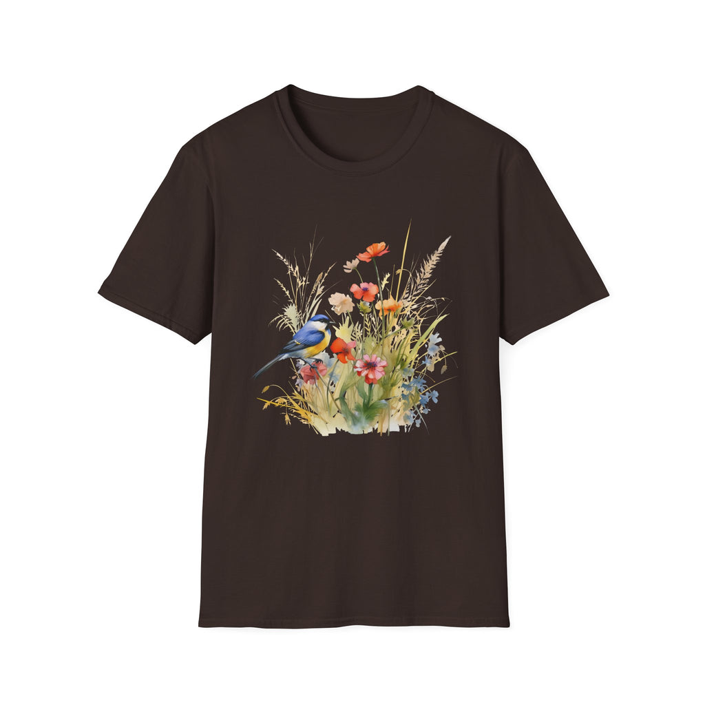 Wildflower Meadow & Butterflies Vintage Botanical T-Shirt, Unisex Softstyle T-Shirt
