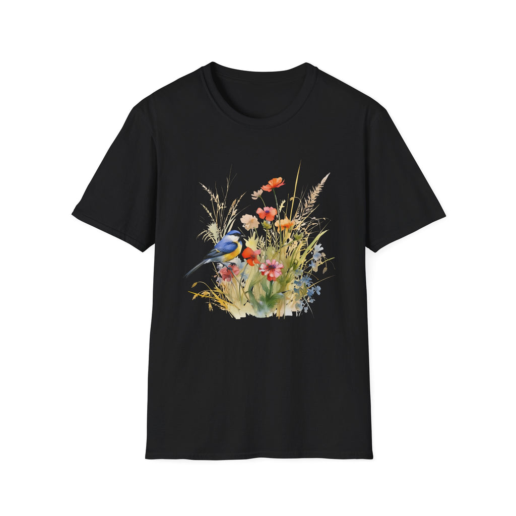 Wildflower Meadow & Butterflies Vintage Botanical T-Shirt, Unisex Softstyle T-Shirt
