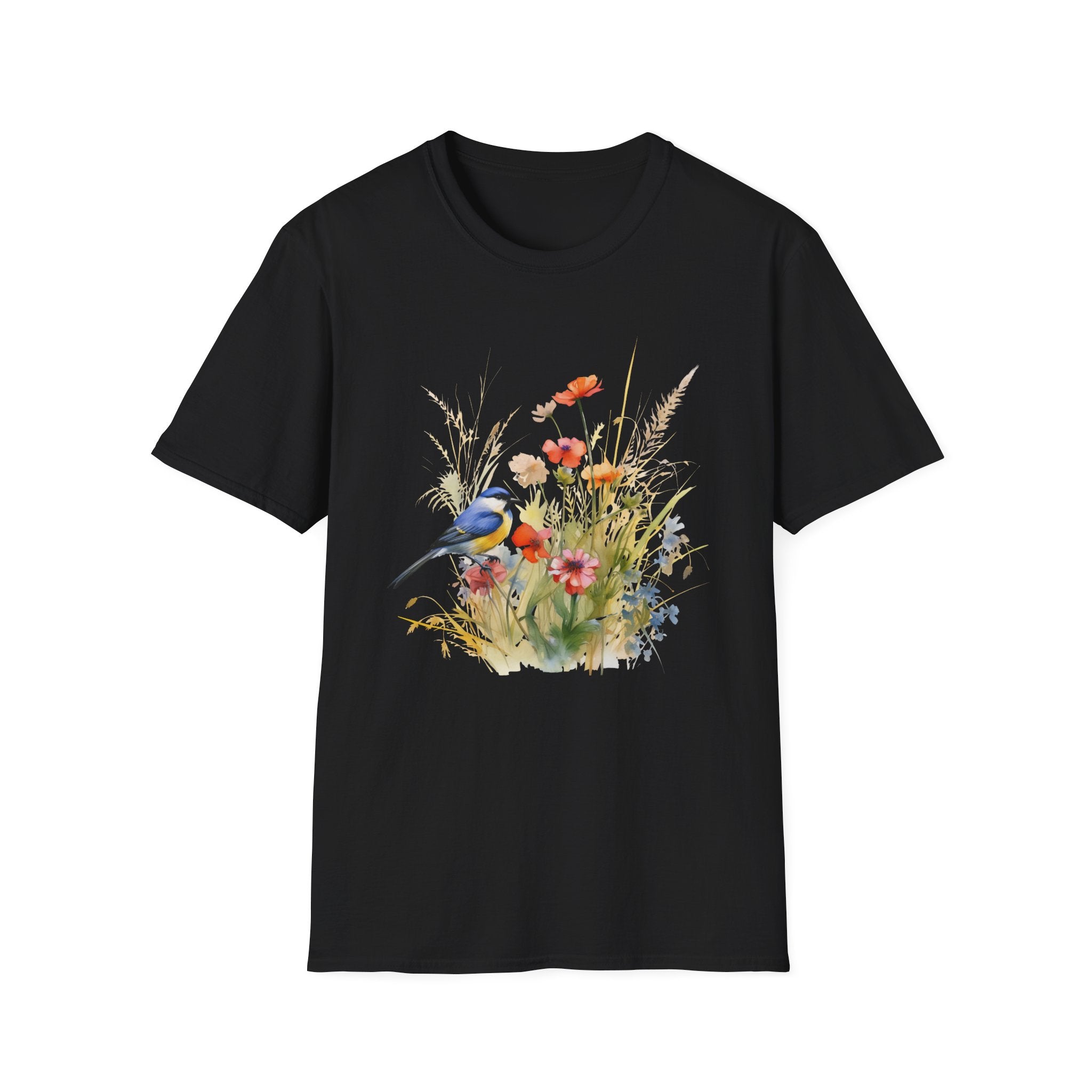 Wildflower Meadow & Butterflies Vintage Botanical T-Shirt, Unisex Softstyle T-Shirt