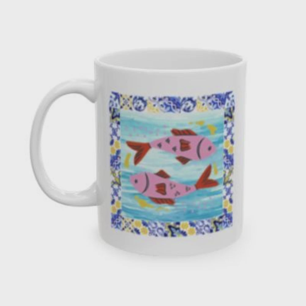 Floral Beach Sunset Mug — Colorful Ocean Scene Ceramic Coffee Cup (11oz & 15oz)